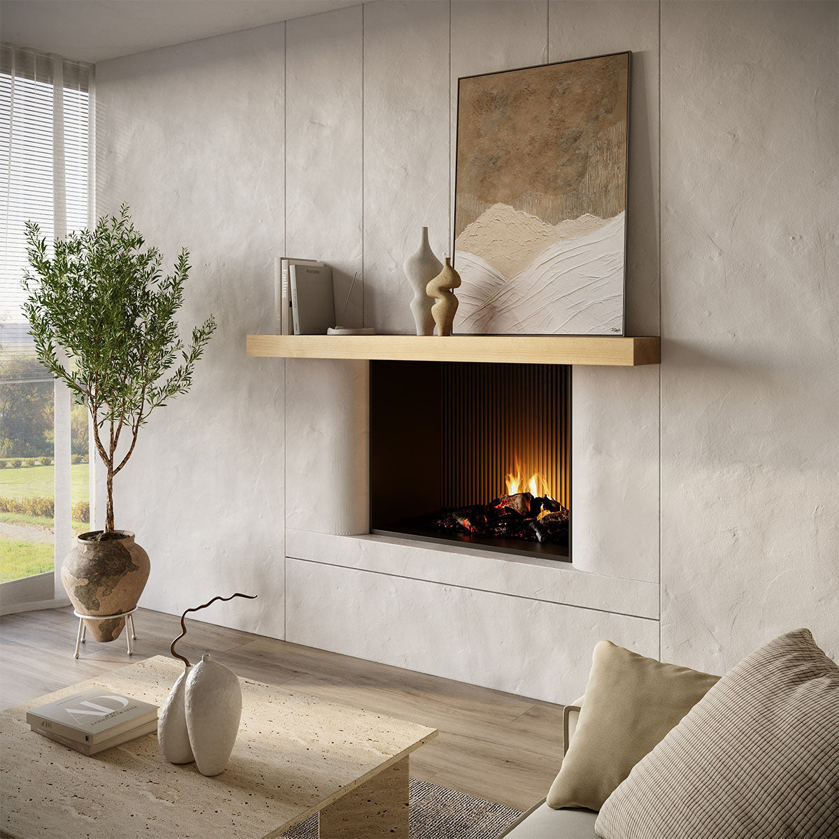 Modern Timber Fireplace Mantel