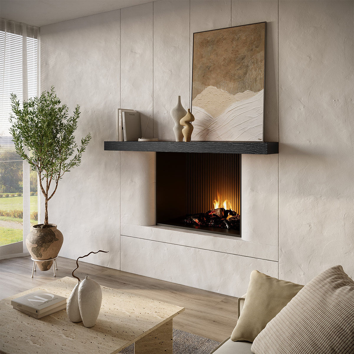 Modern Timber Fireplace Mantel