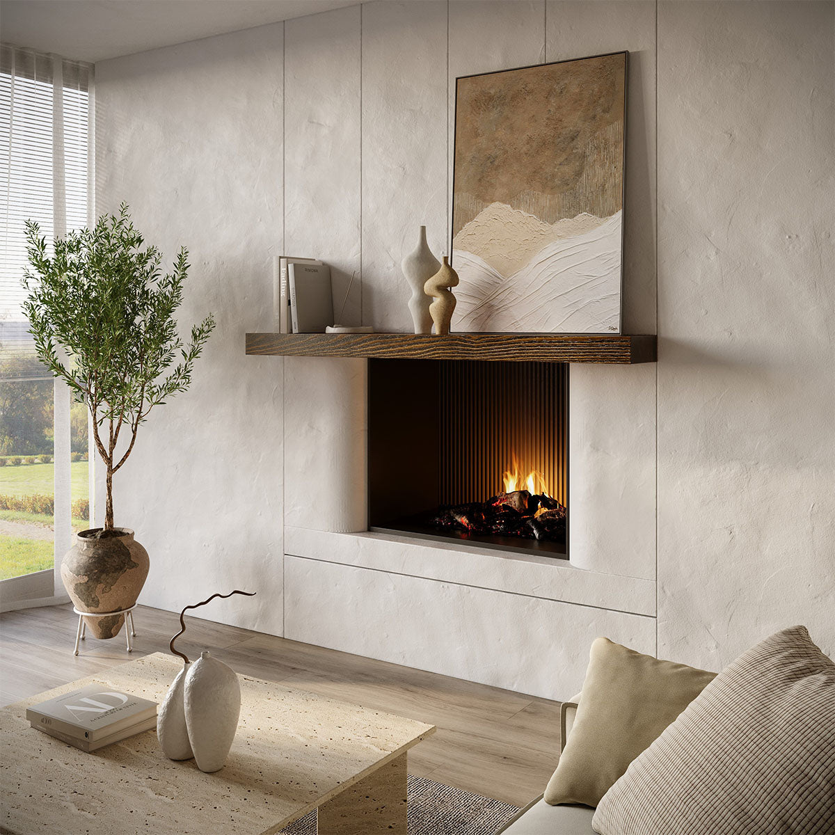 Modern Timber Fireplace Mantel