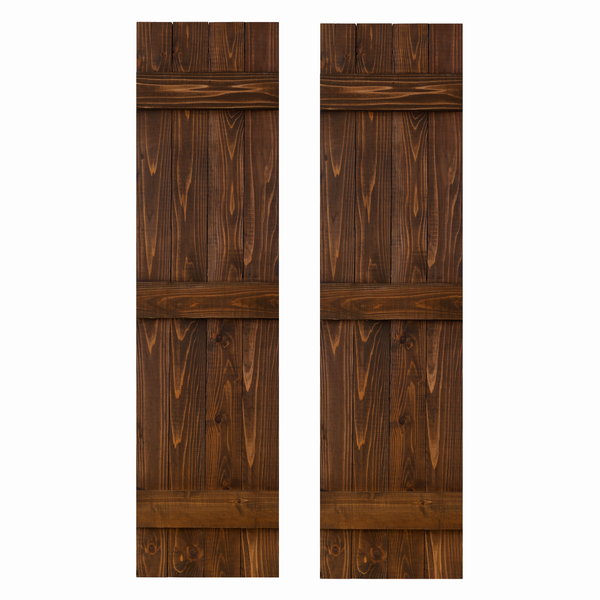 Traditional Board & Batten Exterior Wood Shutters - Cedar - Set of 2