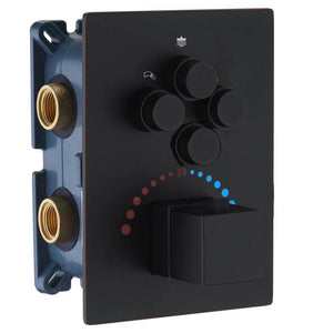12-Inch Or 16 inch Non-LED Oil Rubbed Bronze (ORB) Ceiling-Mounted 4-Way Thermostatic Valve with Wall-Mounted 12-Inch Rain Head, Body Jets, and Dual Functionality - close-up