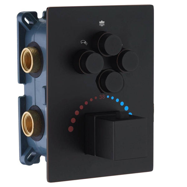 12-Inch Or 16 inch Non-LED Oil Rubbed Bronze (ORB) Ceiling-Mounted 4-Way Thermostatic Valve with Wall-Mounted 12-Inch Rain Head, Body Jets, and Dual Functionality - close-up