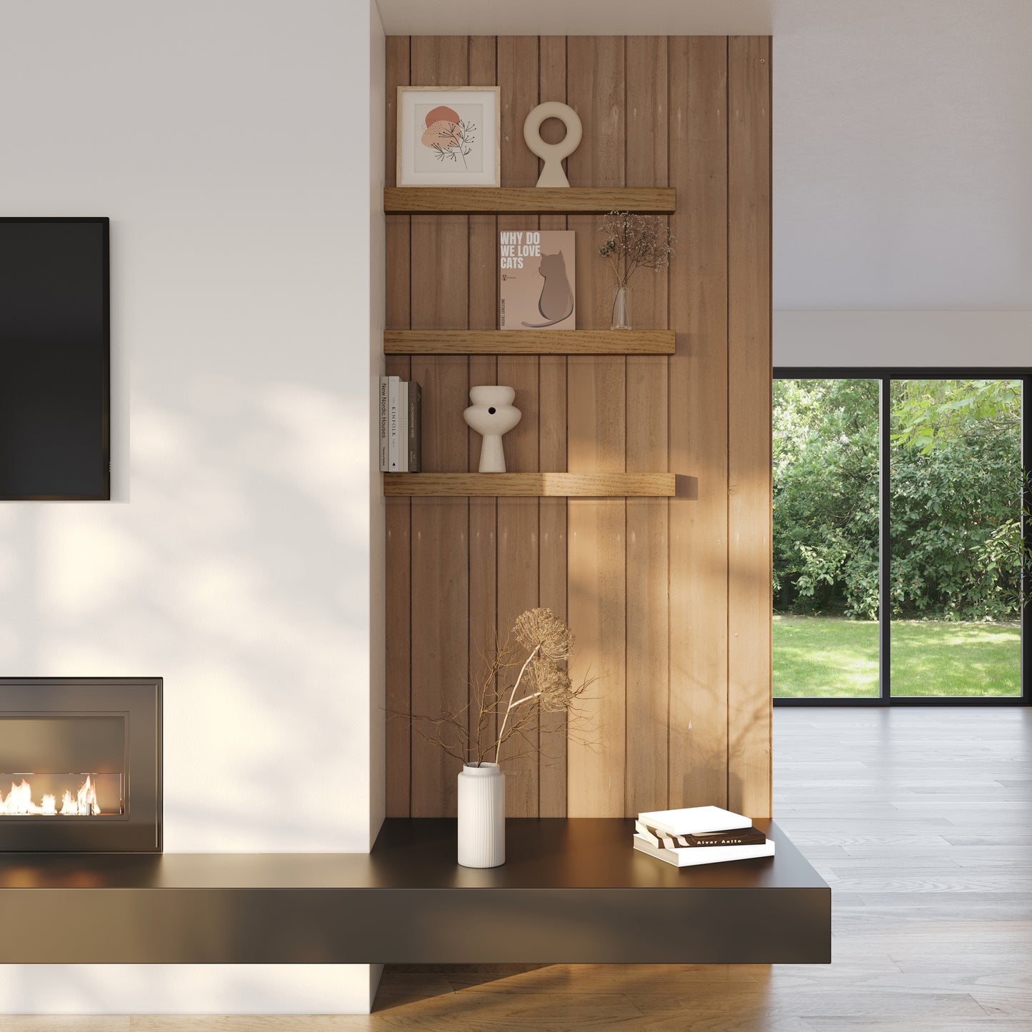 White Oak Kitchen Floating Shelves