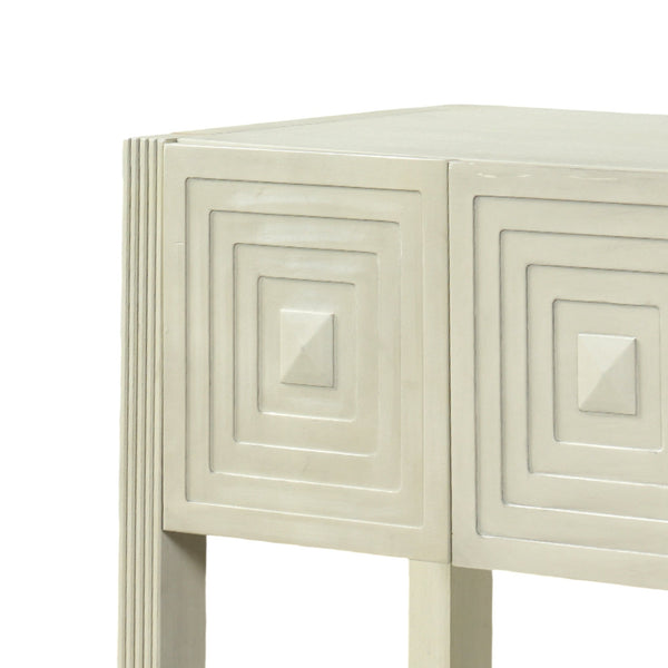 Geometric Carved Console Table with 3 Soft-Close Drawers - detail view