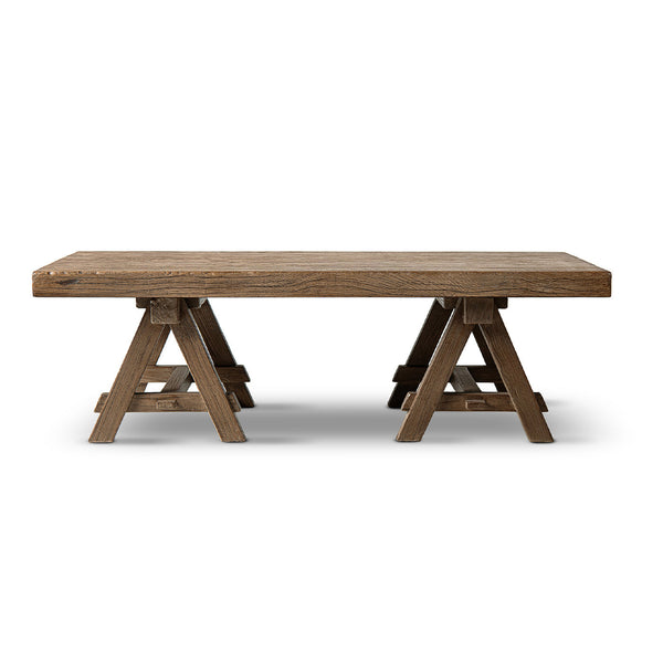Hawthorne 48' Solid Reclaimed Elm Rectangular Trestle Coffee Table, Heritage Medium-Dark Brown - dimensions