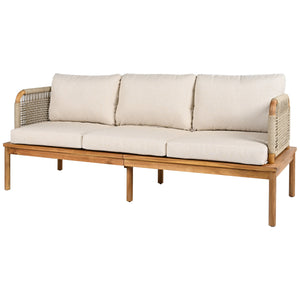 Outdoor 5-Piece Acacia Wood and Rope Patio Sofa Set - in use