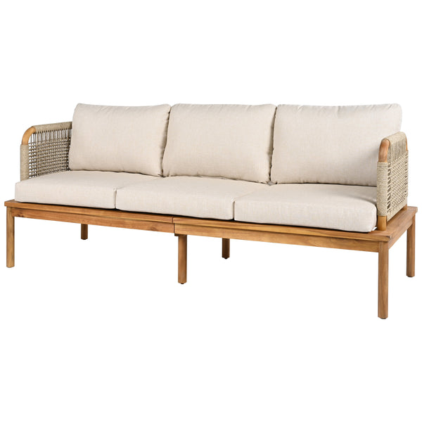 Outdoor 5-Piece Acacia Wood and Rope Patio Sofa Set - in use