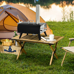 Outsunny Outdoor Pizza Oven with 12' Rotating Stone and Foldable Legs - front view