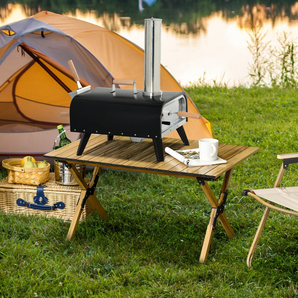 Outsunny Outdoor Pizza Oven with 12' Rotating Stone and Foldable Legs - front view