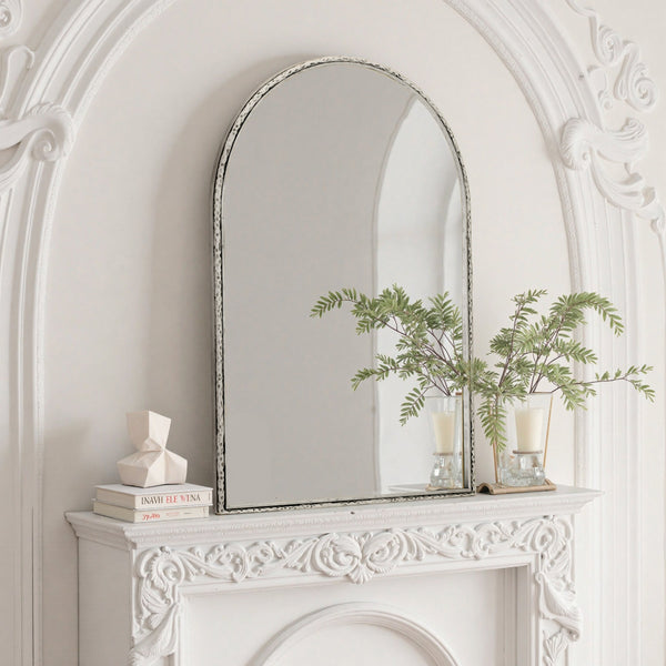 Arched Silver Wall Mirror with Tempered Glass Metal Frame - view 12