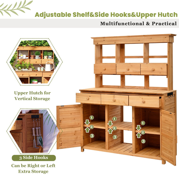TOPMAX 65.7'' Tall Garden Potting Bench Table with Hutch - detail view
