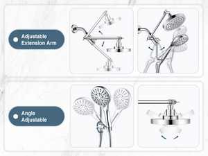 Dual Shower Head with Adjustable Extension Arm, 3-Way Diverter and Hose - dimensions