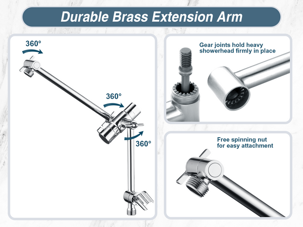 Dual Shower Head with Adjustable Extension Arm, 3-Way Diverter and Hose - close-up