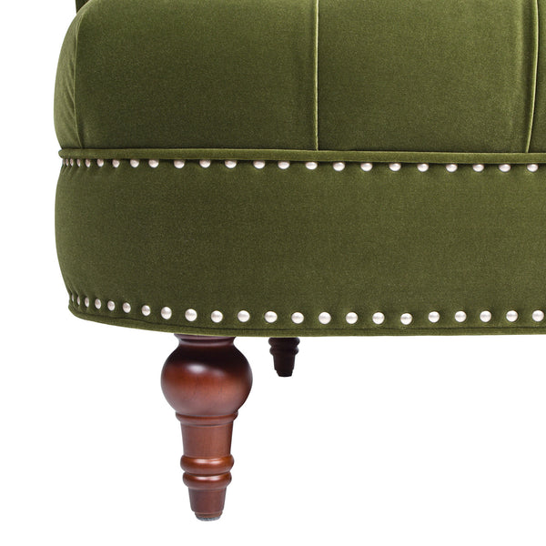 La Rosa Victorian Chesterfield Loveseat, Olive Green Performance Velvet - detail view