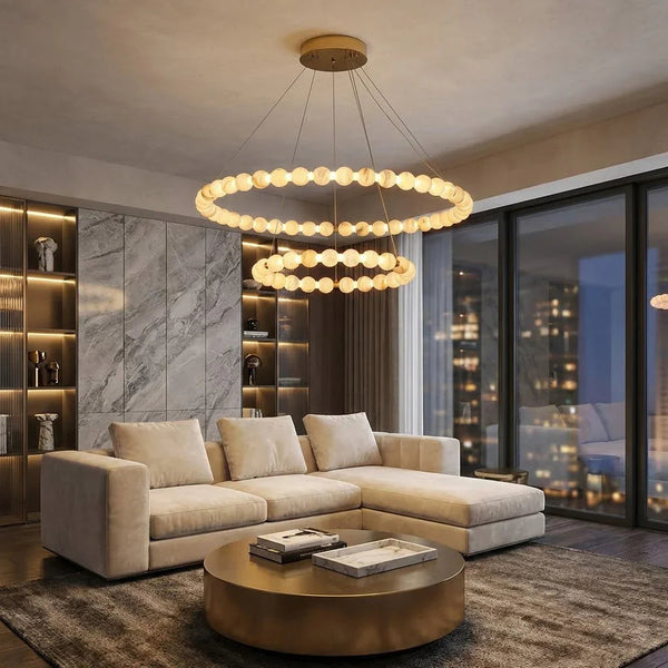 Alabaster Beaded Ring Chandelier