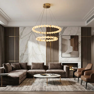 Alabaster Beaded Ring Chandelier