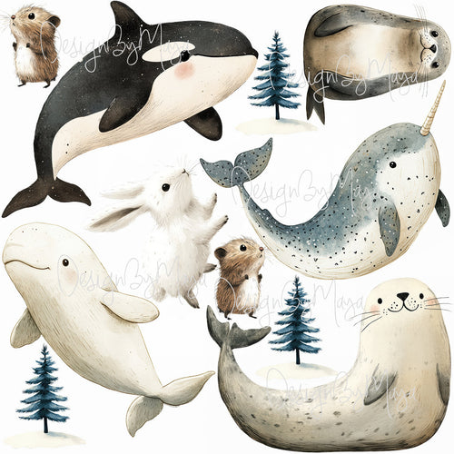 Arctic Animal Friends Nursery Decals – Watercolor Boy's Room