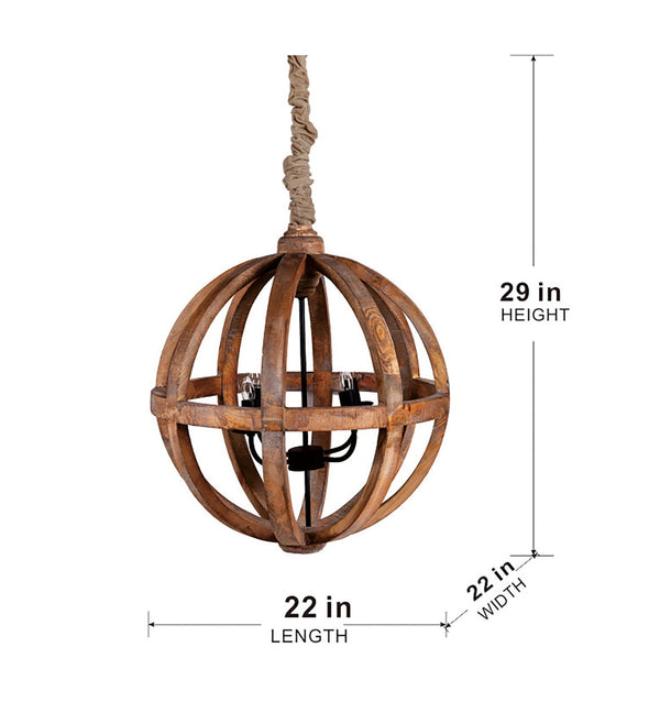 4 Light Wood Chandelier with Adjustable Chain - close-up