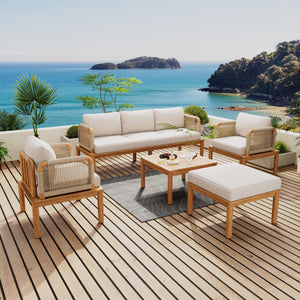 Outdoor 5-Piece Acacia Wood and Rope Patio Sofa Set - side view