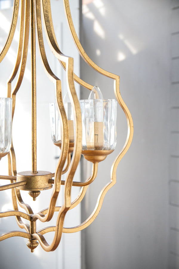 4 Light Metal Chandelier with Adjustable Chain - Gold - lifestyle photo