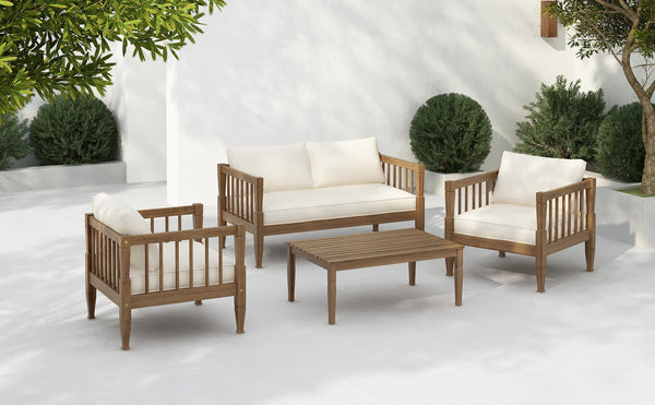 4-Piece Patio Furniture Set with Coffee Table and Cushions - side view
