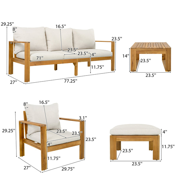 Outdoor 4pcs Acacia Sectional Patio Sofa Set - detail view
