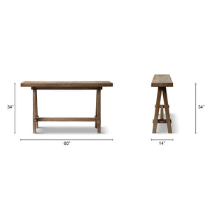 Hawthorne 60'' Solid Reclaimed Elm Trestle Console Table, Heritage Medium-Dark Brown - view 11