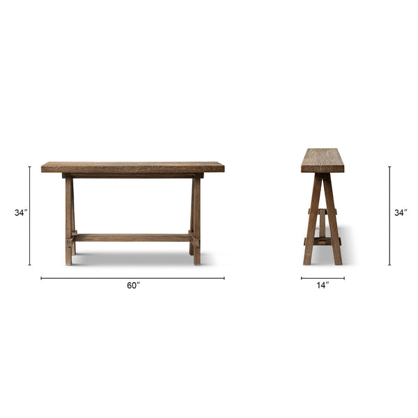 Hawthorne 60'' Solid Reclaimed Elm Trestle Console Table, Heritage Medium-Dark Brown - view 11
