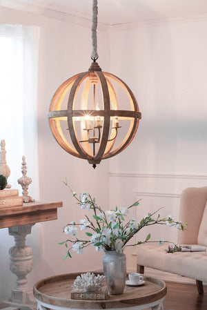 4 Light Wood Chandelier with Adjustable Chain - dimensions