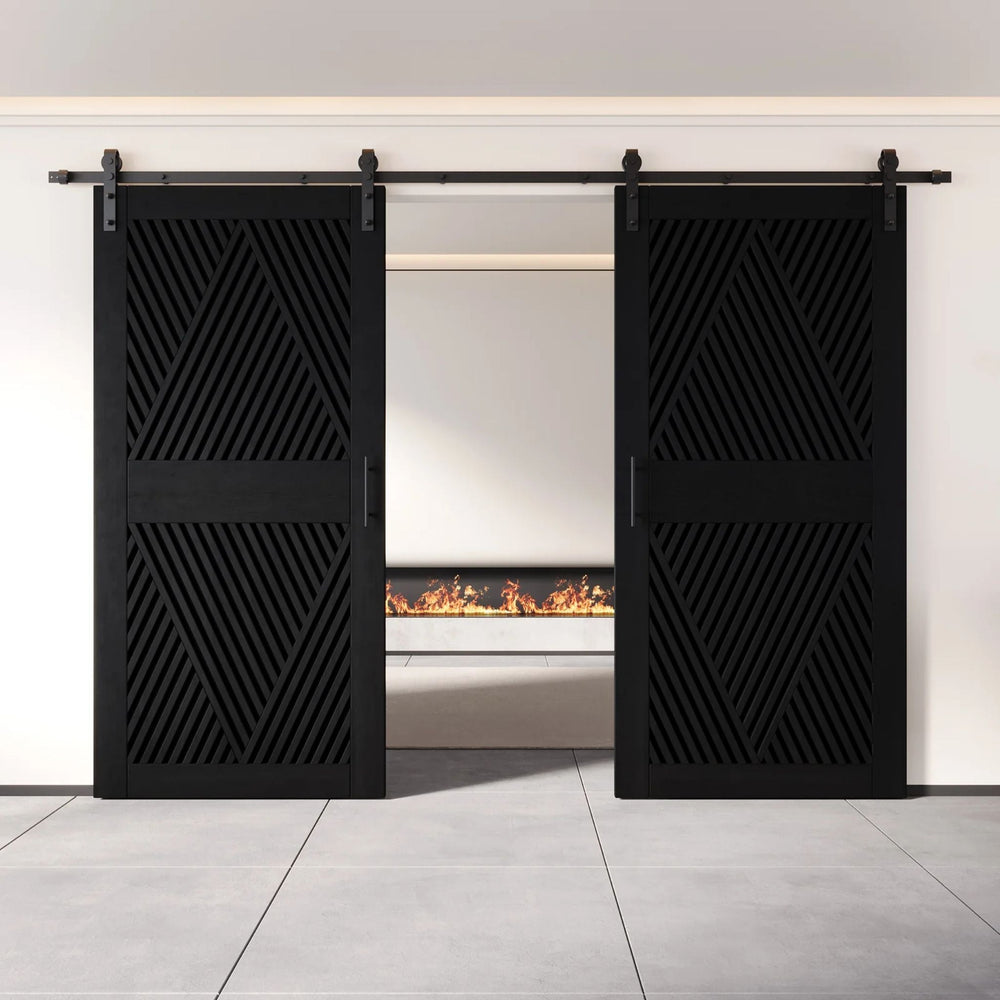 Diamond Pattern Double Door Barn Door Kit | Black Barn Door Hardware
