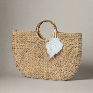 Boho Chic Handwoven Straw Tote Bag - front view