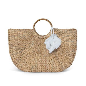Boho Chic Handwoven Straw Tote Bag - lifestyle photo