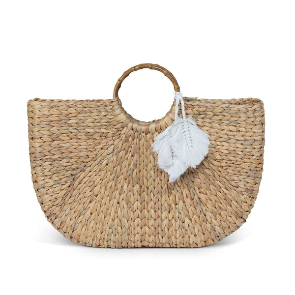 Boho Chic Handwoven Straw Tote Bag - lifestyle photo