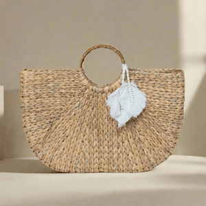 Boho Chic Handwoven Straw Tote Bag - side view