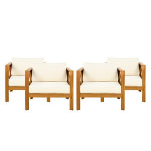 Patio Conversation Set with Foldable Acacia Wood Side Table and Cushions - product view