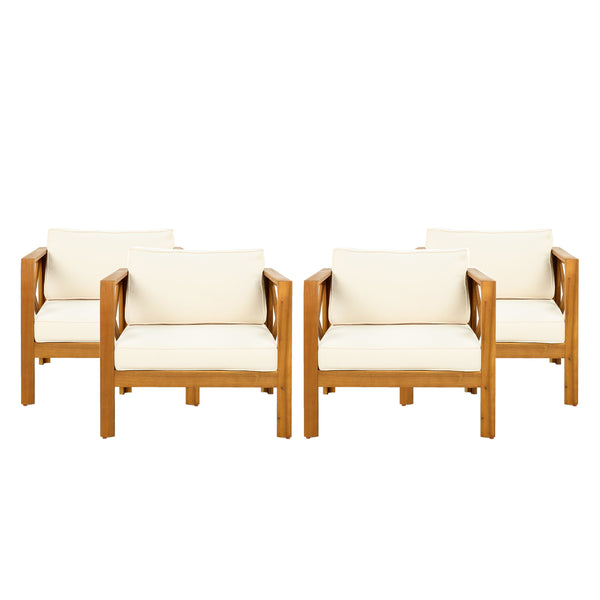 Patio Conversation Set with Foldable Acacia Wood Side Table and Cushions - product view