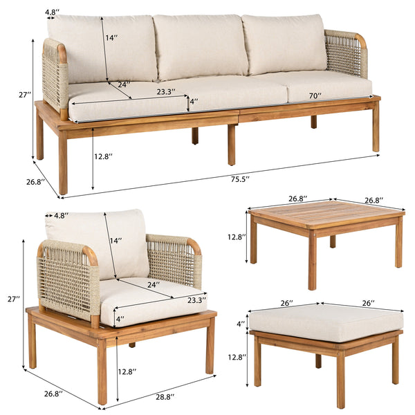 Outdoor 5-Piece Acacia Wood and Rope Patio Sofa Set - alternate view