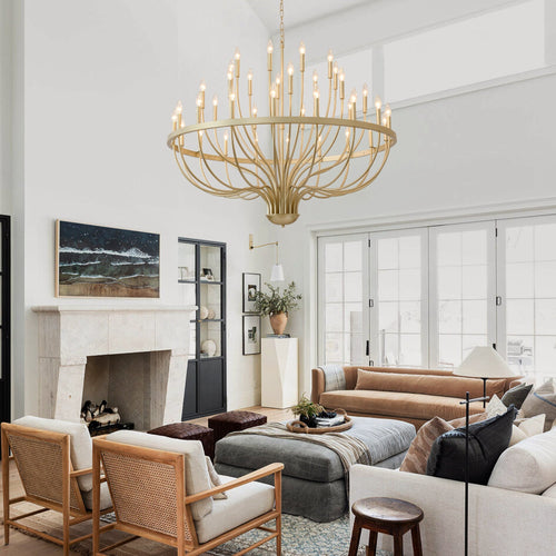36-Light Gold Industrial Iron Candle Chandelier - front view