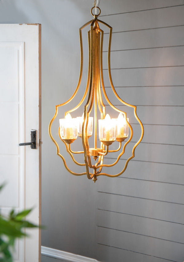 4 Light Metal Chandelier with Adjustable Chain - Gold - close-up