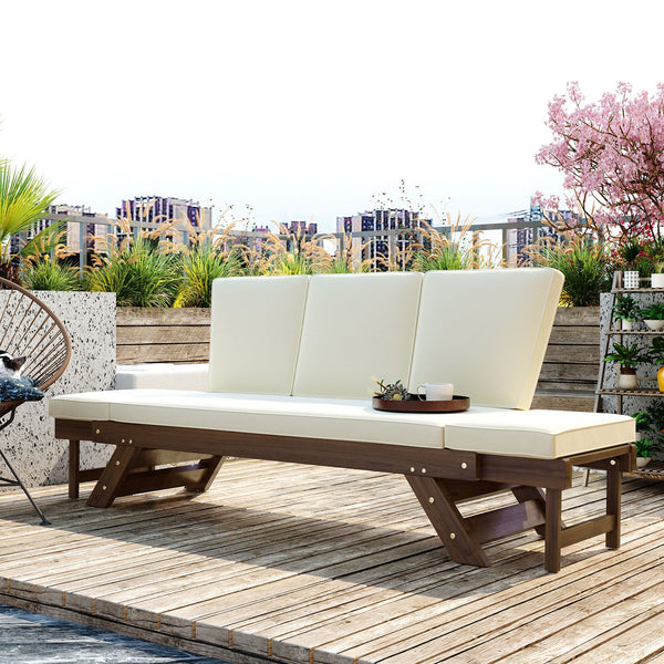 TOPMAX Outdoor Adjustable Patio Wooden Daybed Sofa Chaise Lounge - side view