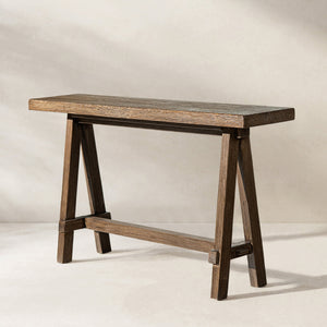 Hawthorne 60'' Solid Reclaimed Elm Trestle Console Table, Heritage Medium-Dark Brown - detail view