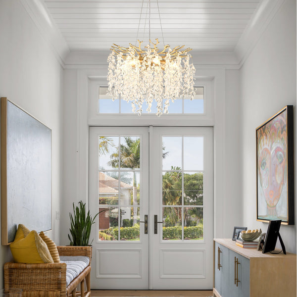 6-Light Chandelier Crystal Ceiling Lamp in Gold - side view