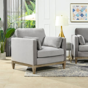 Knox 36' Modern Farmhouse Arm Chair, Opal Grey Velvet - front view