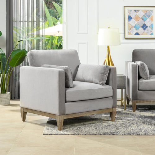 Knox 36' Modern Farmhouse Arm Chair, Opal Grey Velvet - front view