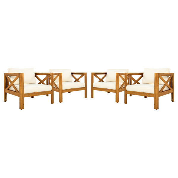Patio Conversation Set with Foldable Acacia Wood Side Table and Cushions - view 11