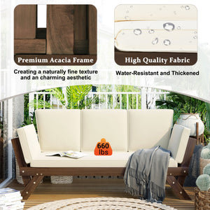 TOPMAX Outdoor Adjustable Patio Wooden Daybed Sofa Chaise Lounge - detail view