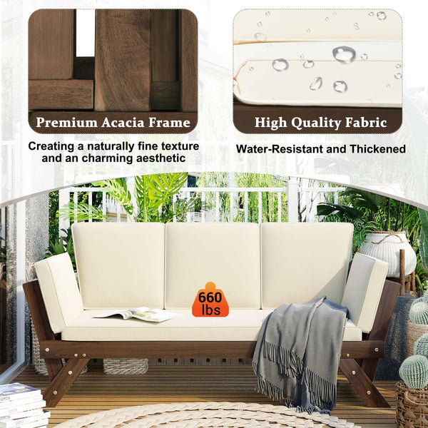 TOPMAX Outdoor Adjustable Patio Wooden Daybed Sofa Chaise Lounge - detail view