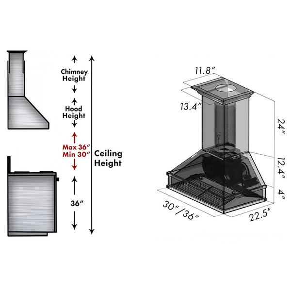 ZLINE 30' Wooden Wall Mount Range Hood in Walnut and Hamilton - Includes Motor 329WH-30 - alternate view