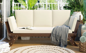 TOPMAX Outdoor Adjustable Patio Wooden Daybed Sofa Chaise Lounge