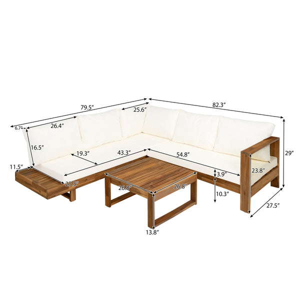 Outdoor 4pc Acacia Wood Sectional Patio Sofa Set - detail view